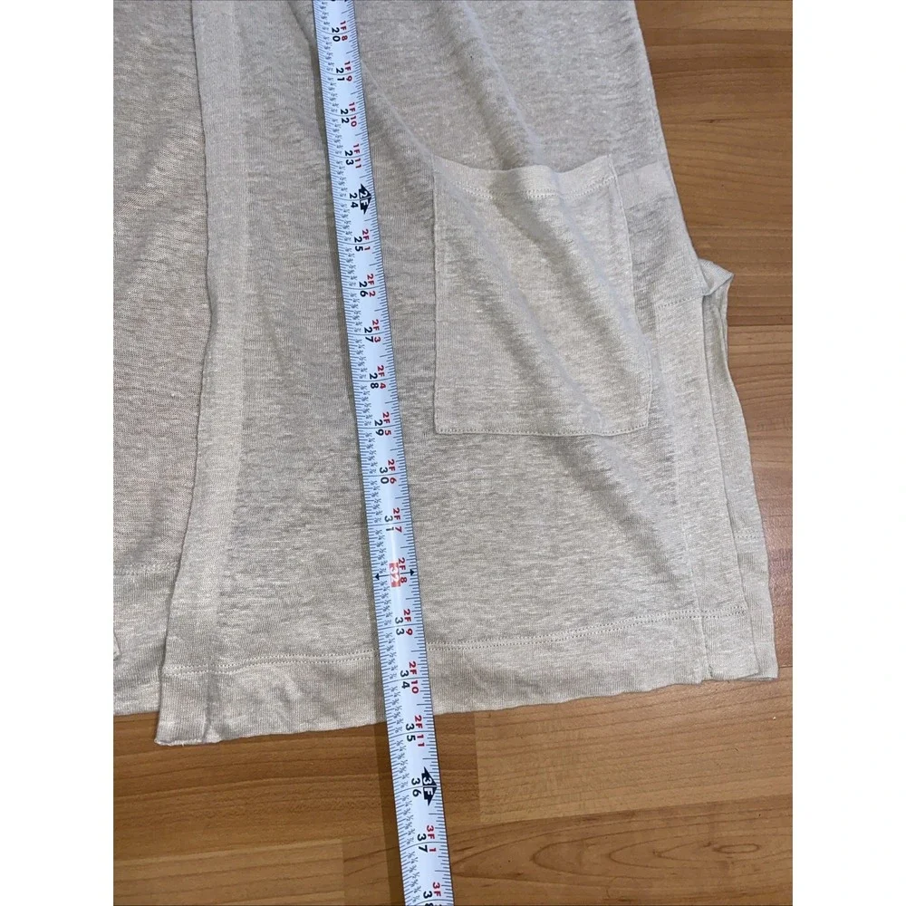 J Jill Love‎ Linen 100% Open Cardigan Cinch Sleeves Pockets Size Large Beige